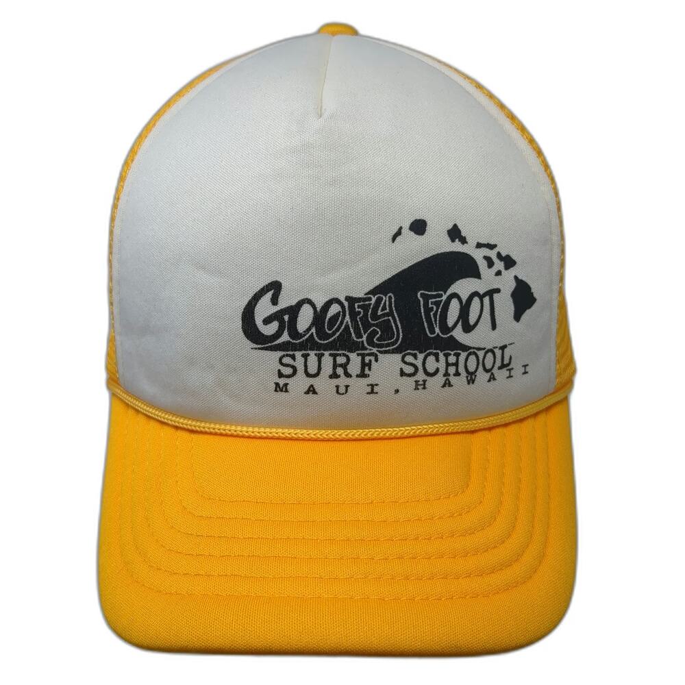 Headgear Trucker Hat Yellow White Maui Hawaii Goofy Foot Surf School One Size